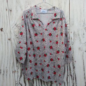 Vintage Aimee Black, White and Red Rose Top - 20W